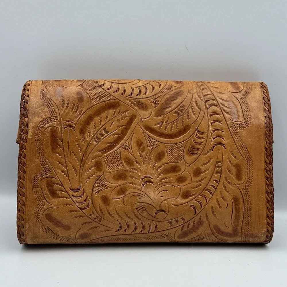 Handmade‎ Rawhide Leather Reversible Purse Handbag Floral Western Style